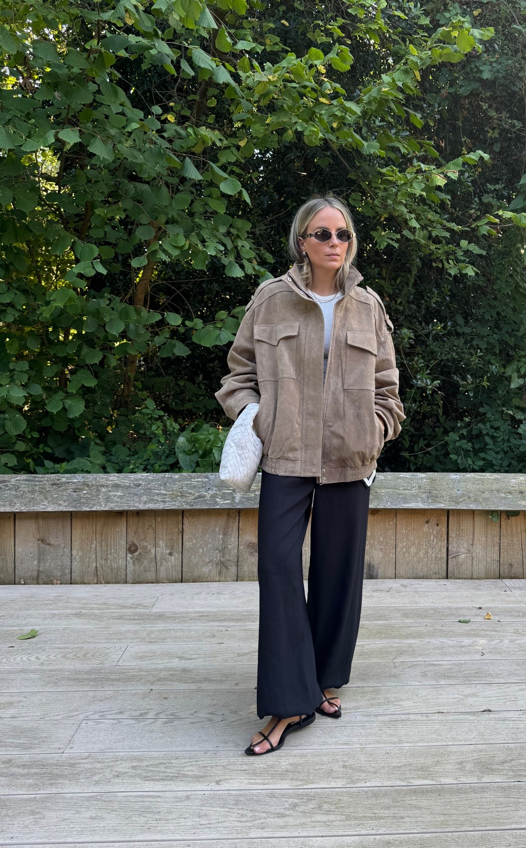 The viral suede jacket with a classic monochrome look- t-shirt, scarf around the waist, harem pants and sandals. The ultimate comfort outfit 🙌

#LTKautumn #LTKuk