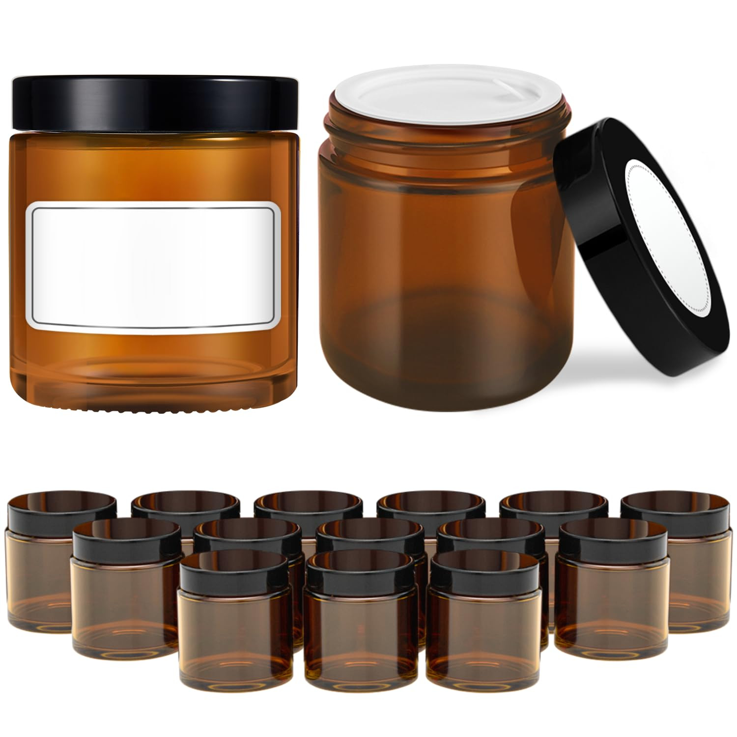 4 oz Glass Jars with Lids, 16 Pack Amber Jars with Lids & Inner Liners, Wide Mouth | Glass Black ... | Amazon (US)