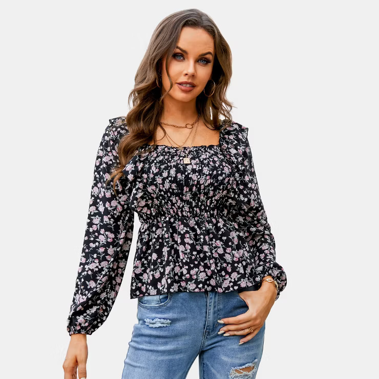 Women's Floral Smocked Square Neck Top - Cupshe | Target