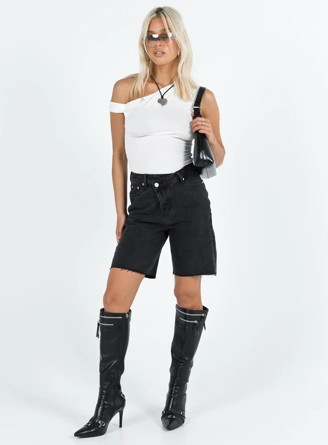 Xena Long Denim Shorts Black | Princess Polly US