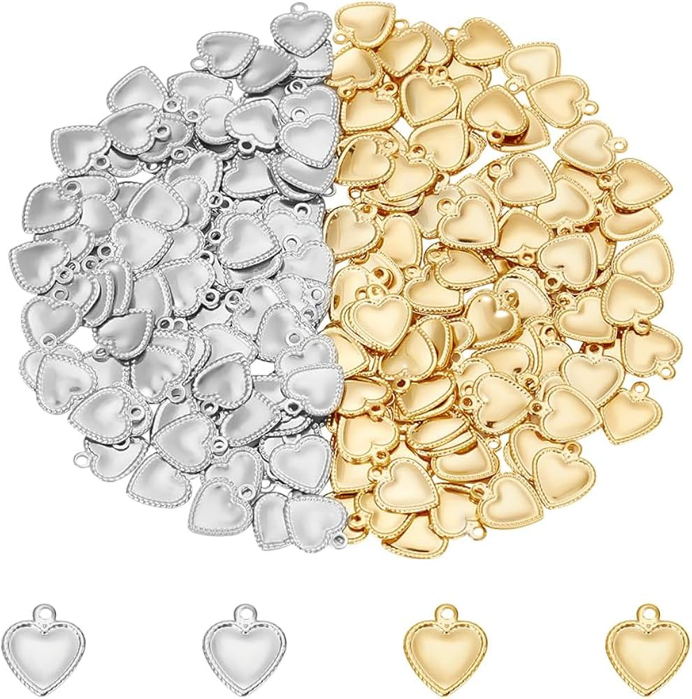 UNICRAFTALE 200pcs 2 Colors Heart Charms Stainless Steel Tiny Heart Pendants 1-1.2mm Small Hole H... | Amazon (US)