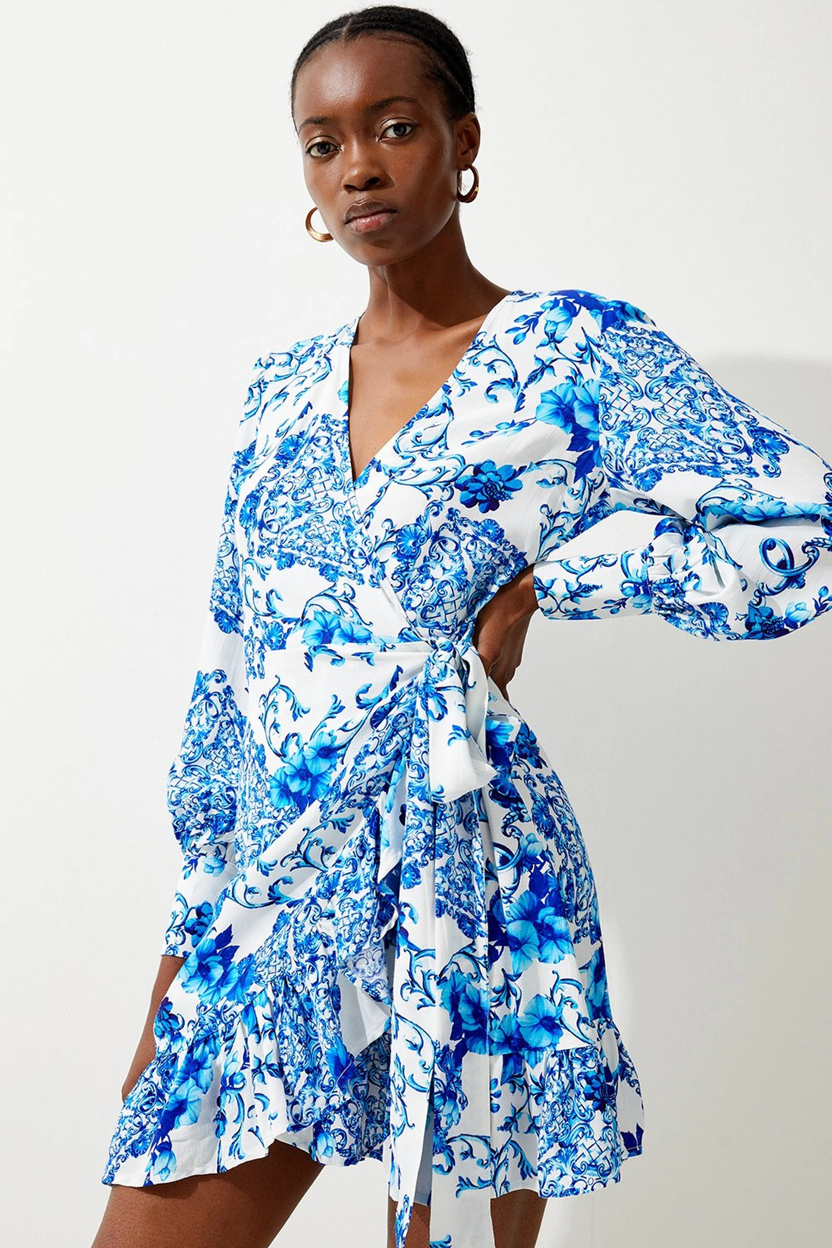 Baroque Tile Wrap Mini Dress | Karen Millen US