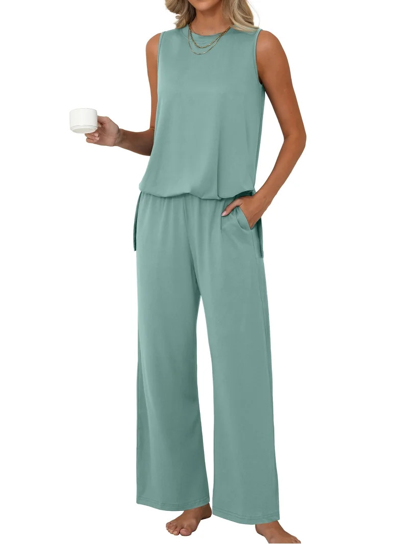 MINTREUS Lounge Sets for Women Knit Loose Tank Top Wide Leg Pants Soft Comfy Pajamas Set 2-Piece ... | Walmart (US)