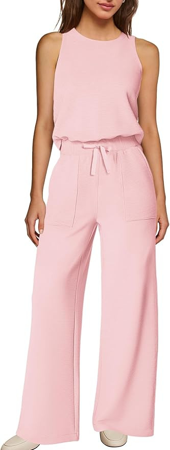 Yanekop Womens Wide Leg Jumpsuits Sleeveless Summer Jumpsuit Vacation Travel One Piece Outfits Ca... | Amazon (US)