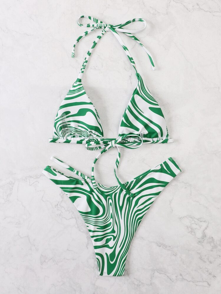 Fluid Cut Out Halter Triangle Bikini Swimsuit | SHEIN