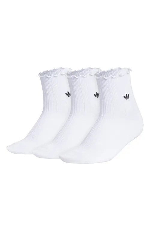 adidas Assorted 3-Pack Ruffle Rib Ankle Socks in White/black at Nordstrom, Size Medium | Nordstrom