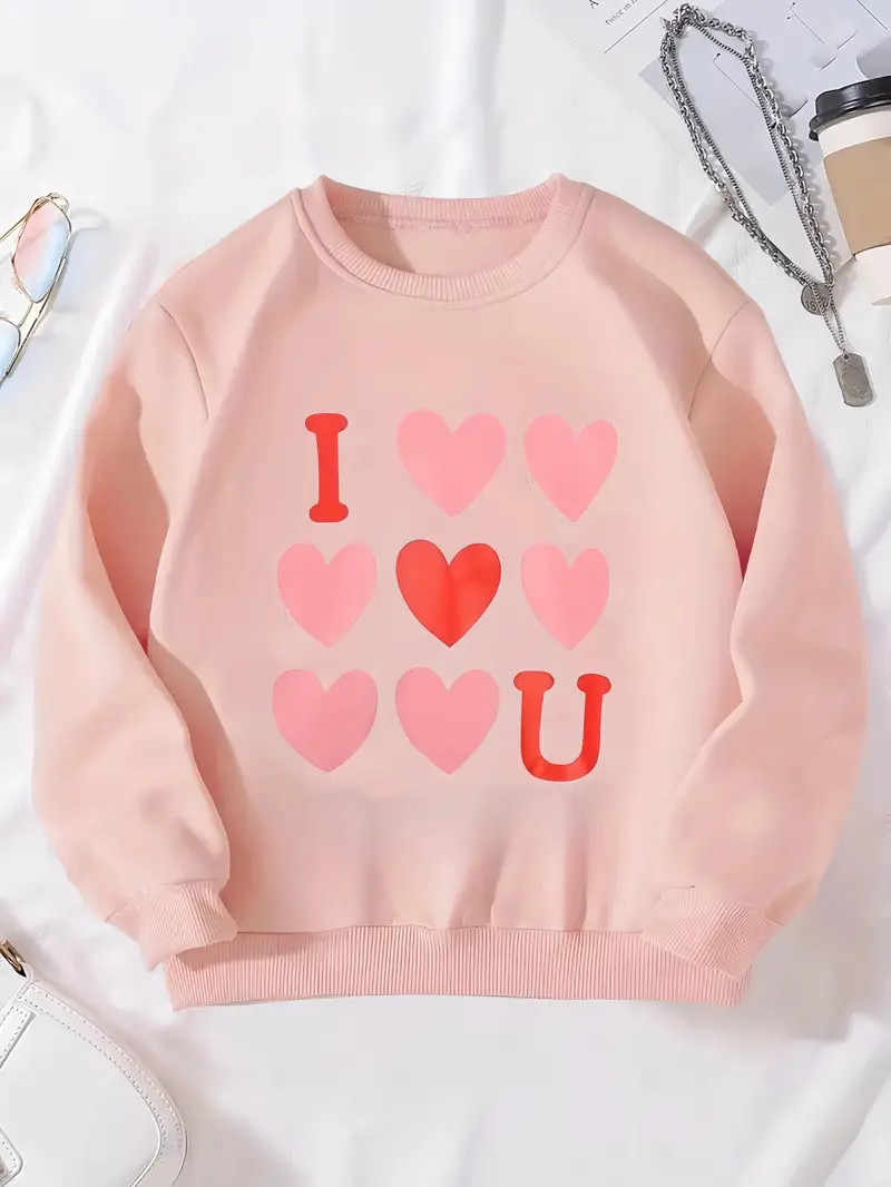 I U Heart Print Long Sleeve Sweatshirt Girls Versatile - Temu | Temu Affiliate Program