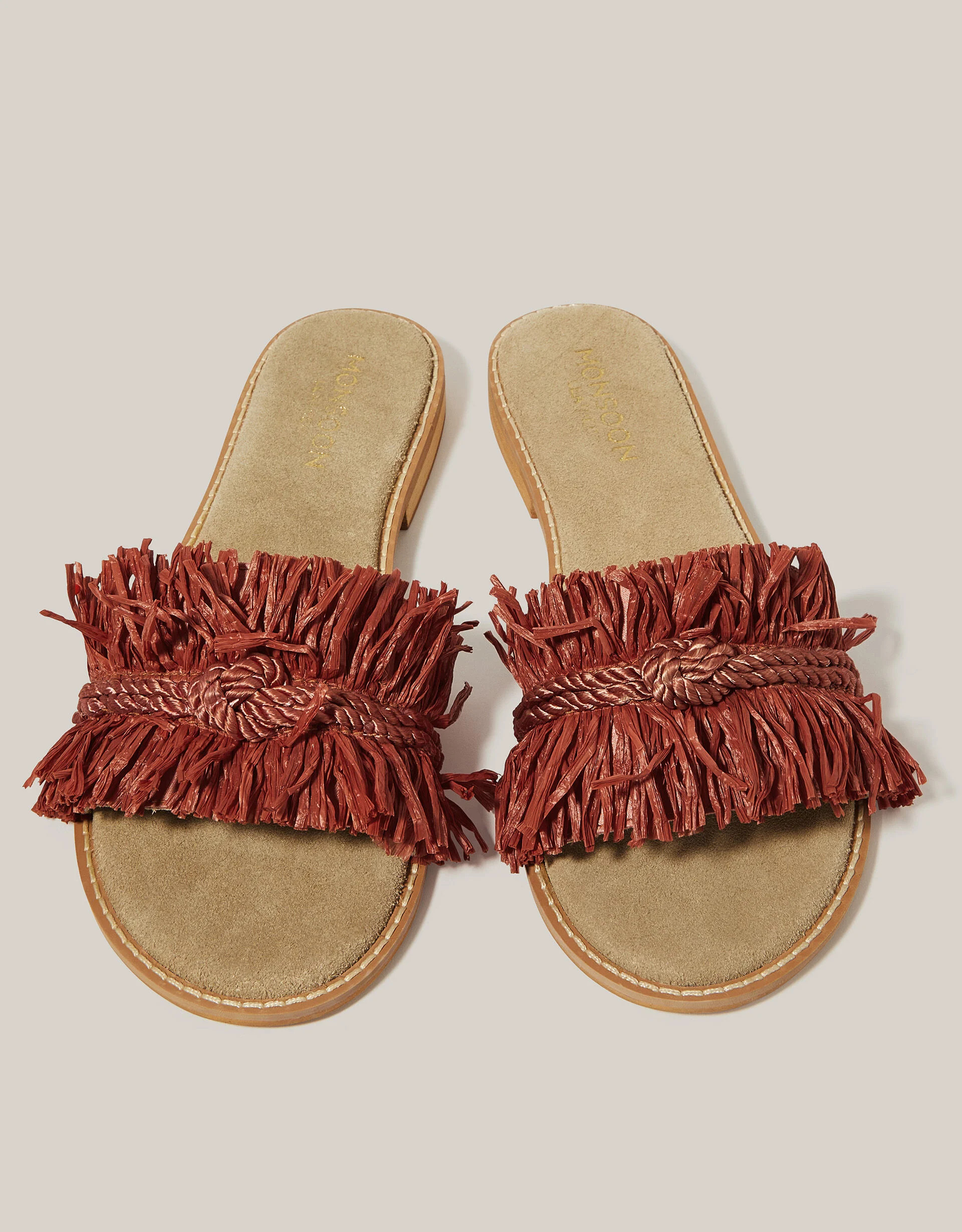 Rhia Leather Raffia Slide Sandals Orange | Monsoon (UK)