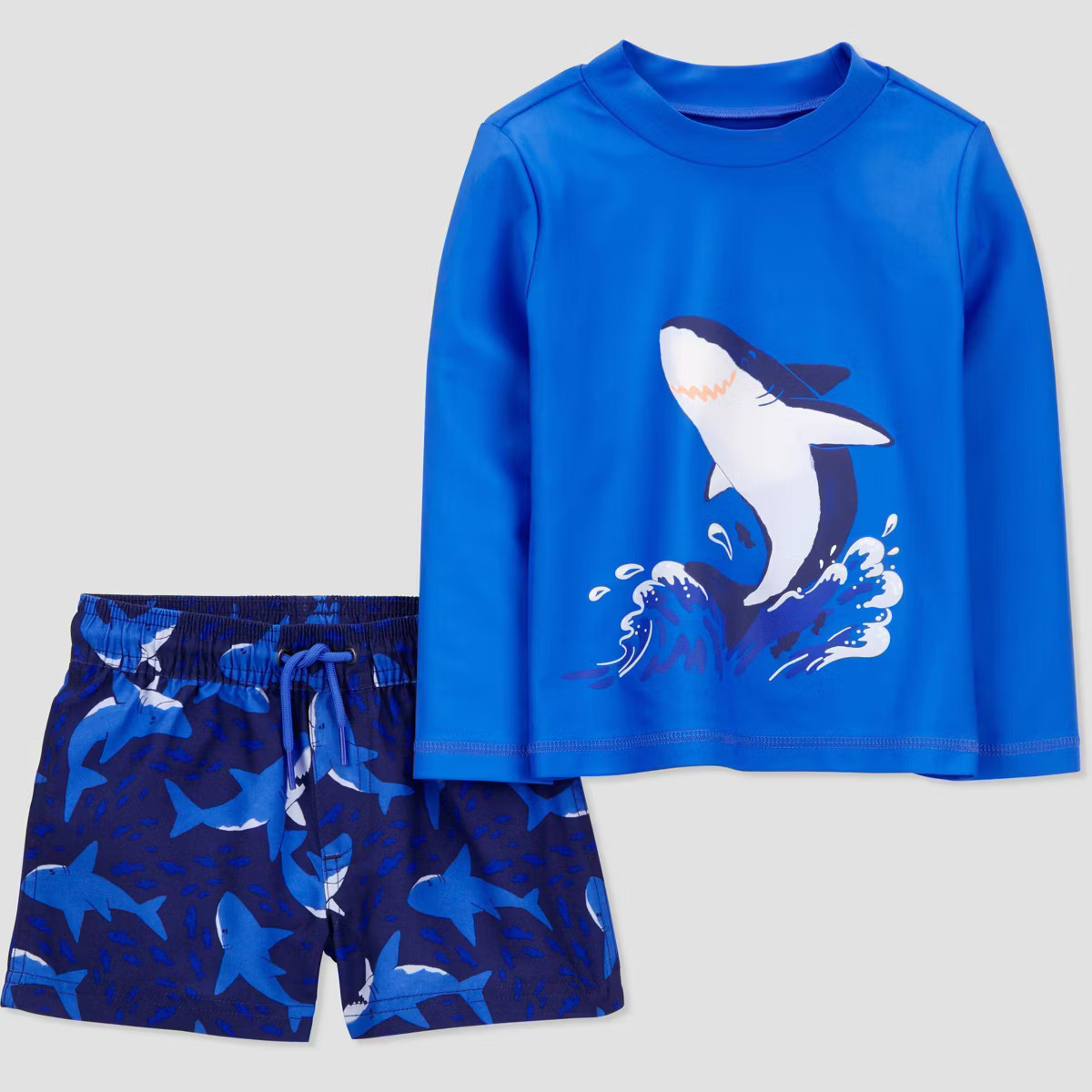 Carter's Just One You Toddler Boys' Long Sleeve Sharks Printed Rash Guard Set - Navy Blue | Target