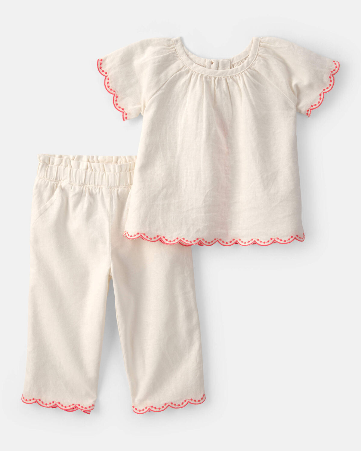 Baby Girl 2-Piece Linen-like Short-Sleeve Outfit Set - Cream | Carter's Inc
