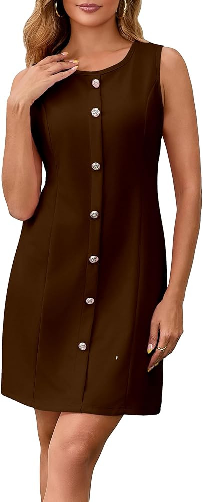 ZVO Women's Work Dress Office Formal Dresses Sleeveless Crewneck Button Down Business Outfits | Amazon (US)