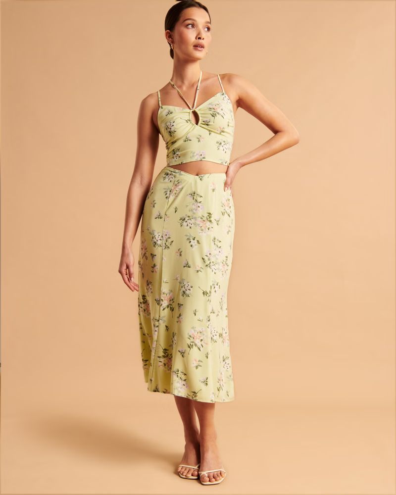 Women's Dipped Waist Midi Skirt | Women's Bottoms | Abercrombie.com | Abercrombie & Fitch (US)