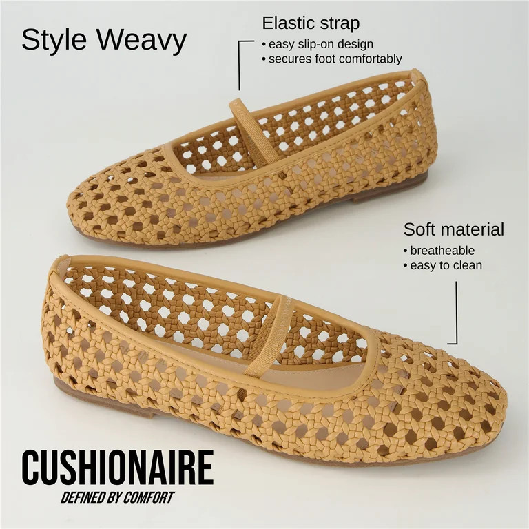 Cushionaire Women's Weavy Squared Toe Woven Ballet Flats with Memory Foam | Comfortable Mary Jane... | Walmart (US)