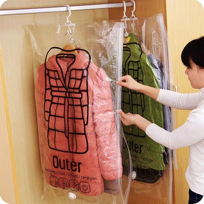 Hanging Vacuum Storage Bag 4 Pack Vacuum Seal Space Saver Bags Clear Bags for Clothes with Hook, ... | Amazon (CA)