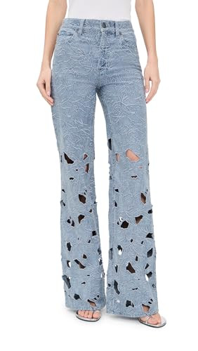 alice + olivia Women's Chic High Rise Embroidered Eyelet Jeans, Rockstar Blue, 24 | Amazon (US)