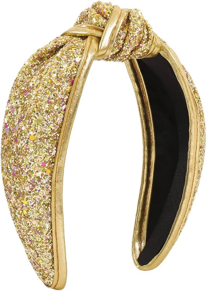 Glitzy glitter womens knotted headband gold | Amazon (US)