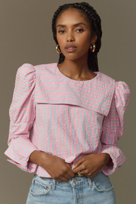 Maeve Puff-Sleeve Seersucker Blouse | Anthropologie (US)