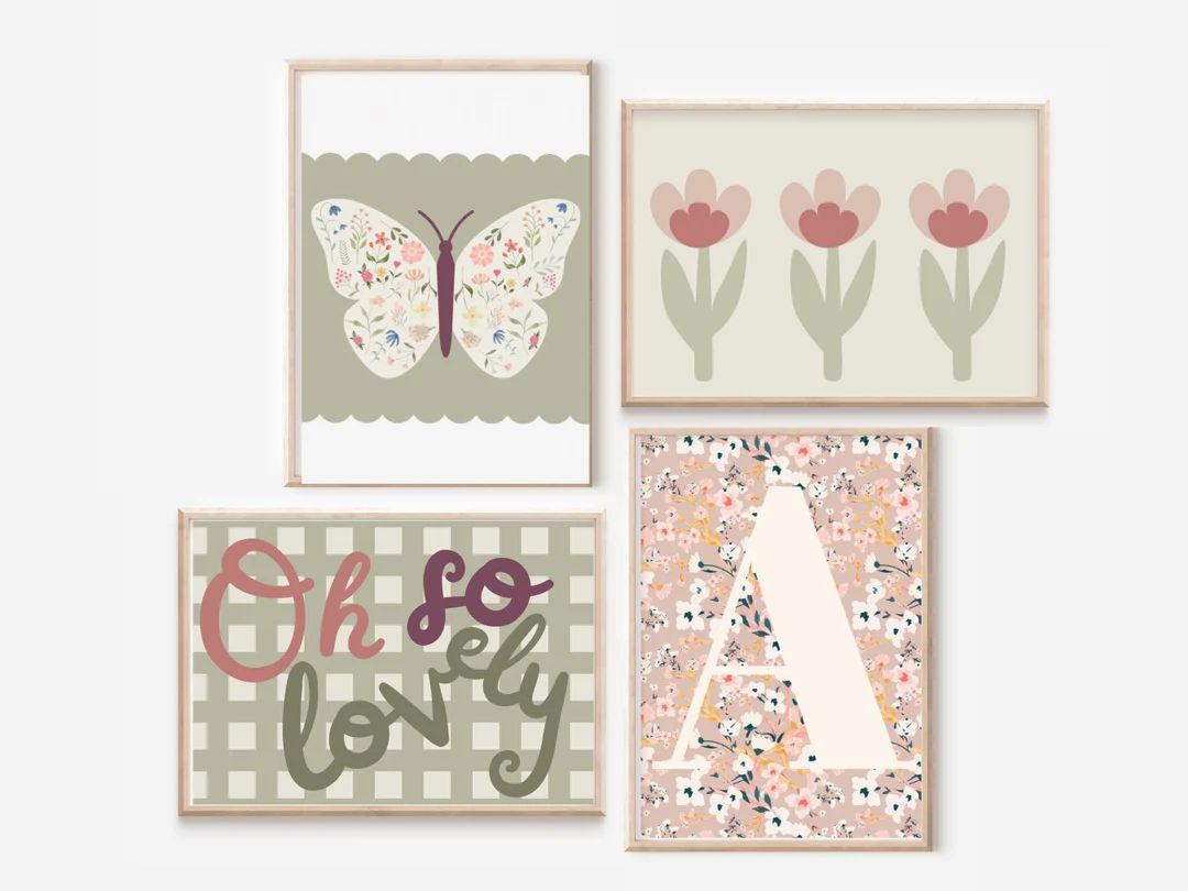 Wildflower and Gingham Nursery and Children's Room Prints. prints Only. - Etsy UK | Etsy (US)