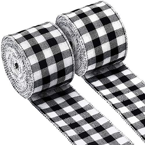 2 Rolls Buffalo Plaid Burlap Wired Ribbon Weave Ribbon with Wired Edge for Christmas Crafts Floral B | Amazon (US)