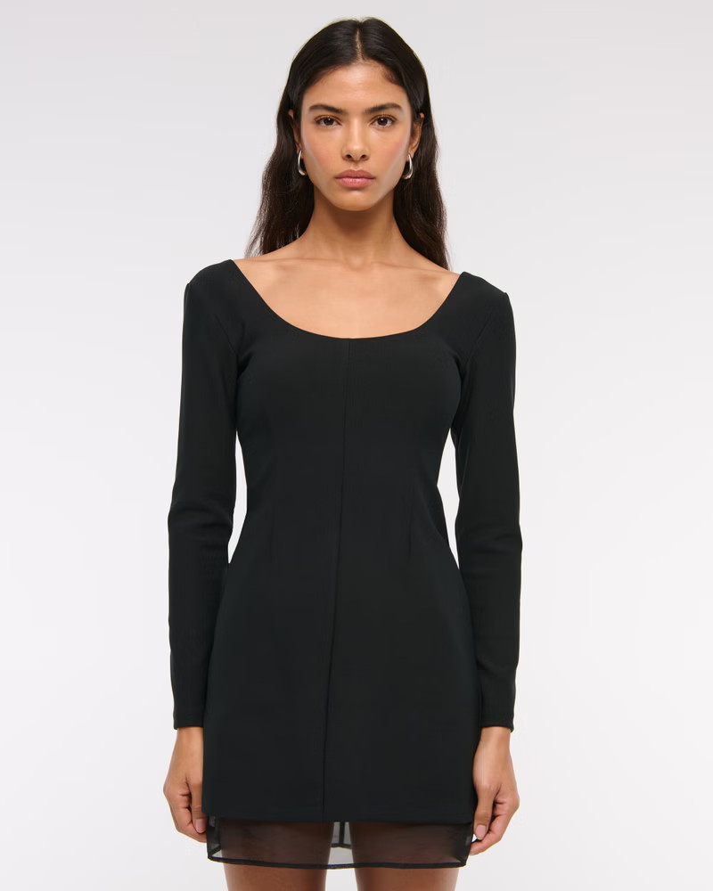 Long-Sleeve Sheer Hem Mini Dress | Abercrombie & Fitch (US)