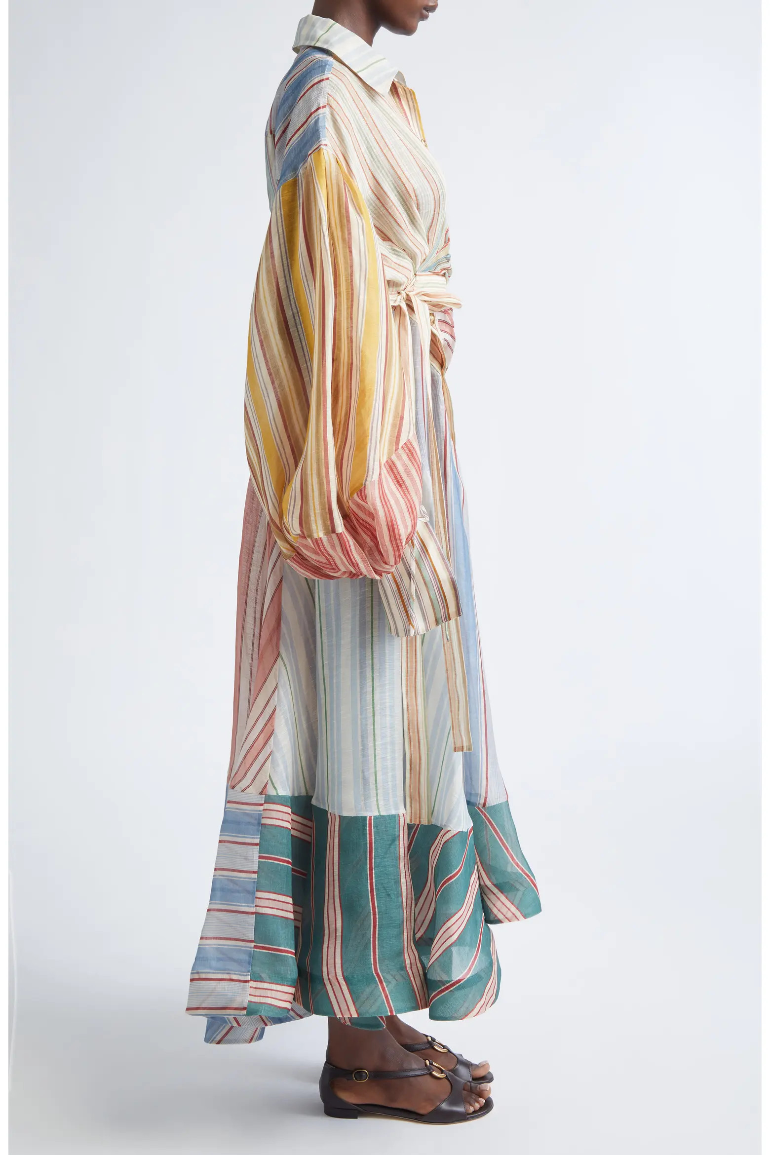 Rebellion Asymmetric Stripe Long Sleeve Linen & Silk Shirtdress (Women) | Nordstrom | Nordstrom