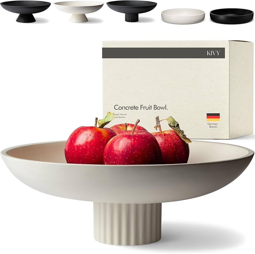 KIVY Concrete Fruit Bowl for Kitchen Counter - Large Decorative Pedestal Bowl for Home Decor - Mo... | Amazon (US)