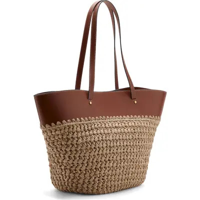 MANGO Paros Straw Tote in Leather at Nordstrom | Nordstrom