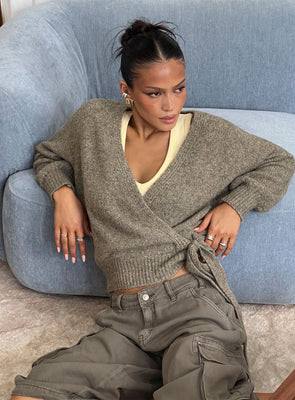 Daelan Wrap Knit Cardigan Brown | Princess Polly US