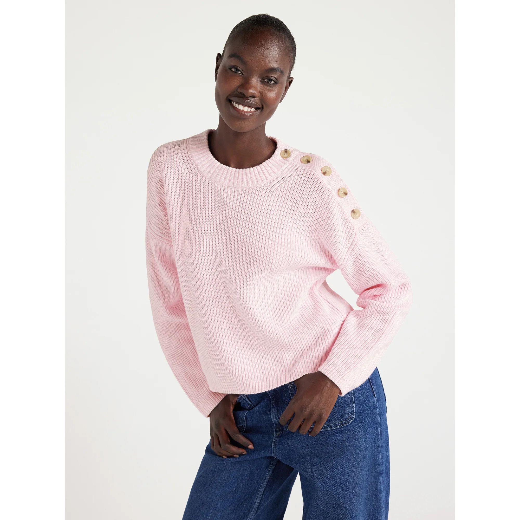 Free Assembly Women’s Button Shoulder Sweater with Long Sleeves, Midweight, Sizes XS-XXL - Walm... | Walmart (US)
