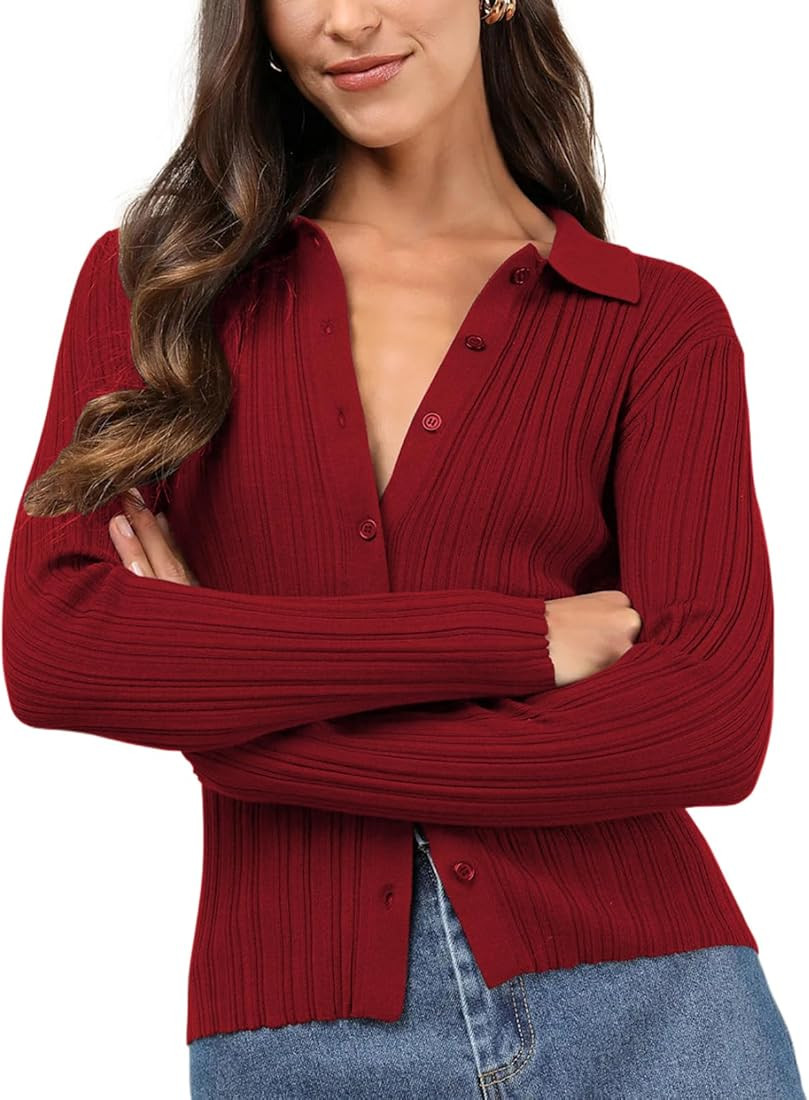 Amazon.com: DeftSharp Women's Ribbed Cardigan Sweater V Neck Lightweight Button Front Long Sleeve... | Amazon (US)