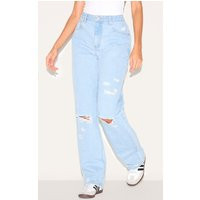 Light Blue Wash Distressed Style Boyfriend Jeans | PrettyLittleThing US