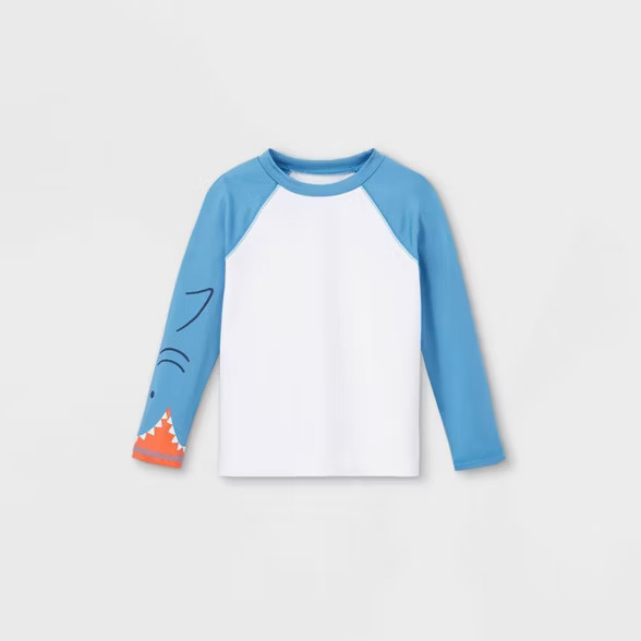 Toddler Boys' Shark Face Long Sleeve Raglan Rash Guard Swim Shirt - Cat & Jack™ Blue | Target