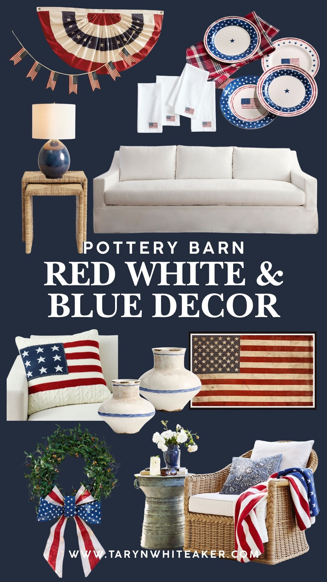 Pottery Barn red, white, and blue decor finds that feel timeless and elevated. I’m loving the classic Americana vibes mixed with cozy summer decor pieces for Memorial Day and the Fourth of July. From patriotic pillows and wreaths to outdoor seating, table decor, and vintage inspired flags, these pieces make your home feel festive without overdoing it.

#LTKSeasonal #LTKHome