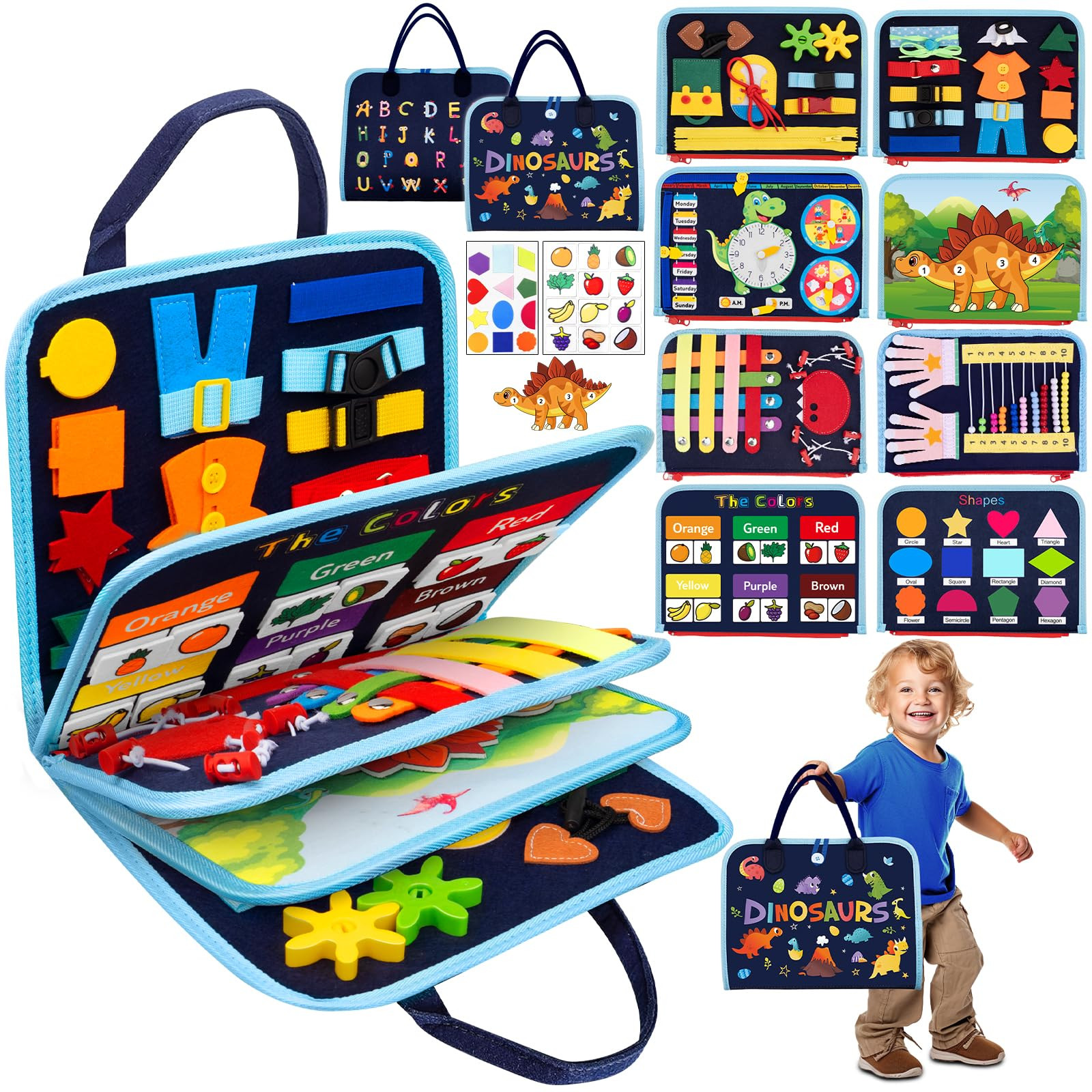 Busy Board Montessori Toys for 1 2 3 4 Year Old, 9 in 1 Busy Book for Toddlers 1-3, Sensory Board... | Amazon (US)