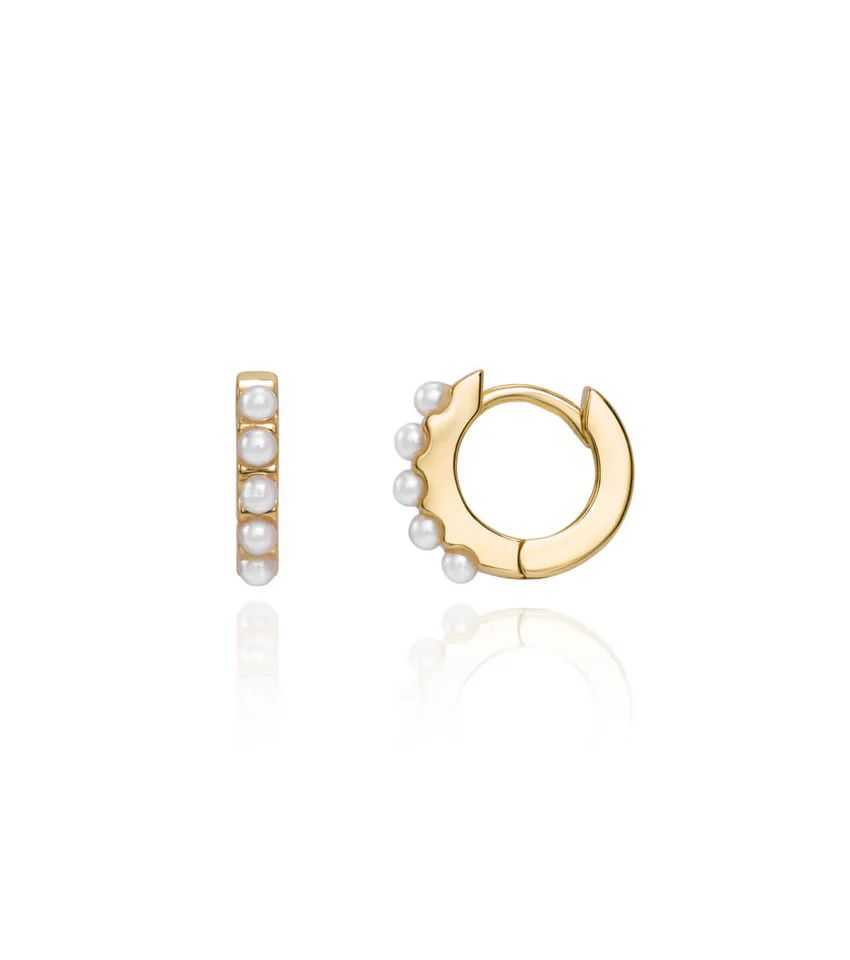Pearl Huggie Hoop Earrings (Gold) | Abbott Lyon