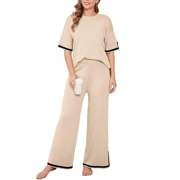 Sunloudy Women's 2 Piece Casual Outfits 1/3 Sleeve Crew Neck Tops Wide Leg Pants Streetwear Summe... | Walmart (CA)