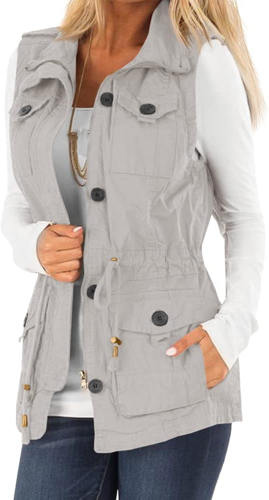 Koodred Women's Casual Military Utility Vest Lightweight Sleeveless Drawstring Jackets with Pocke... | Amazon (US)