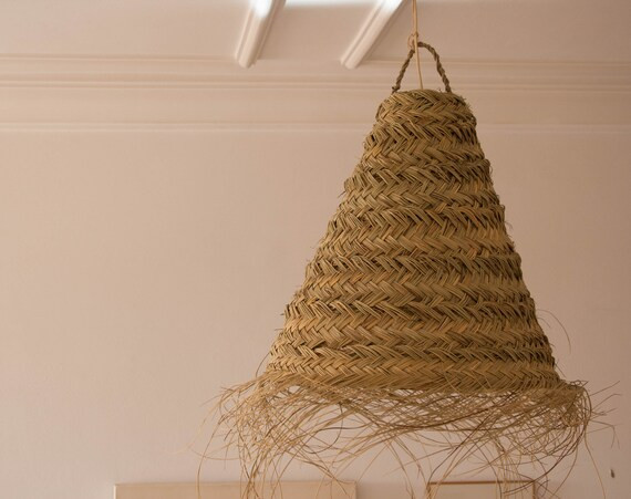 Wicker hanging lamp, pendant ceiling light, shape cone, strand of straw, boho style, ethnic style... | Etsy (US)