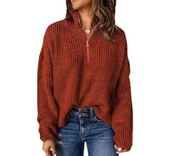 Dokotoo Womens Sweaters Long Sleeve 1/4 Zip Pullover Polo V Neck Dressy Casual Tops | Amazon (US)