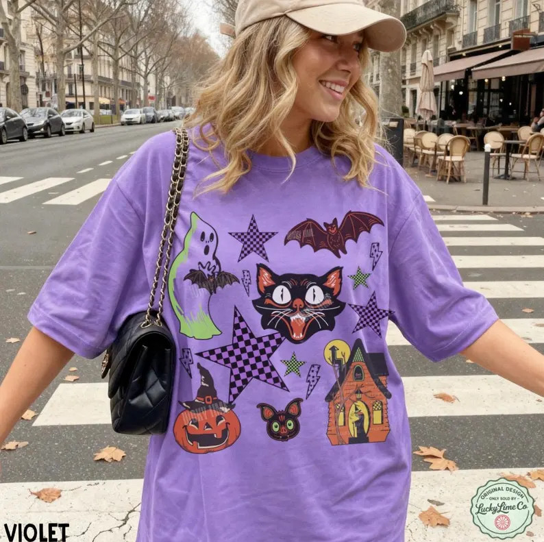 Comfort Colors\u00ae Retro Halloween Shirt, Vintage Halloween Collage Shirt, Cute Ghost Tee, Spoo... | Etsy (Global)