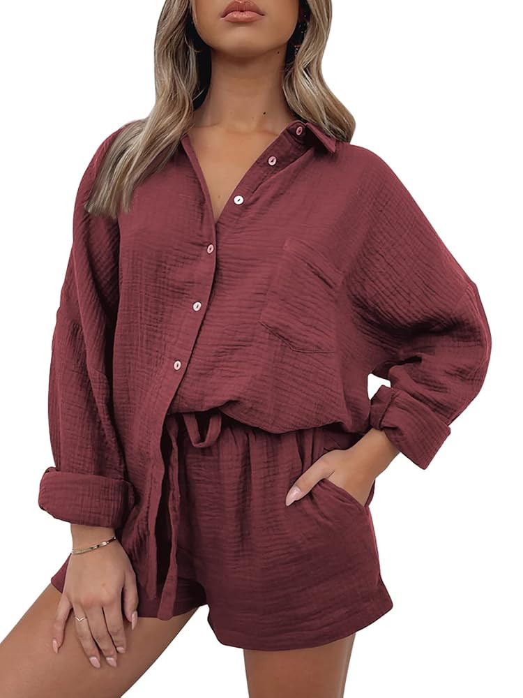 AUTOMET 2 Piece Sets For Women Lounge Wear Matching Two Piece Pajama Fashion Oversized Shirts And... | Amazon (US)