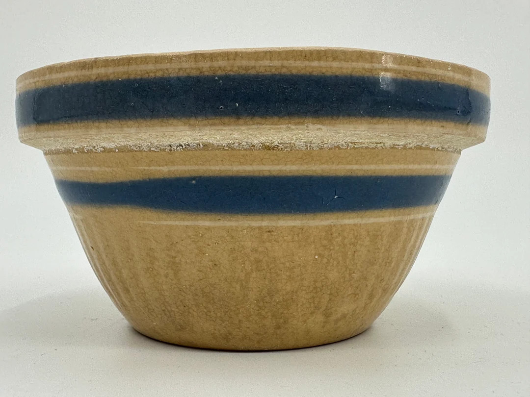 Vintage Yellow Ware Bowl Blue & White Striped - Etsy | Etsy (US)
