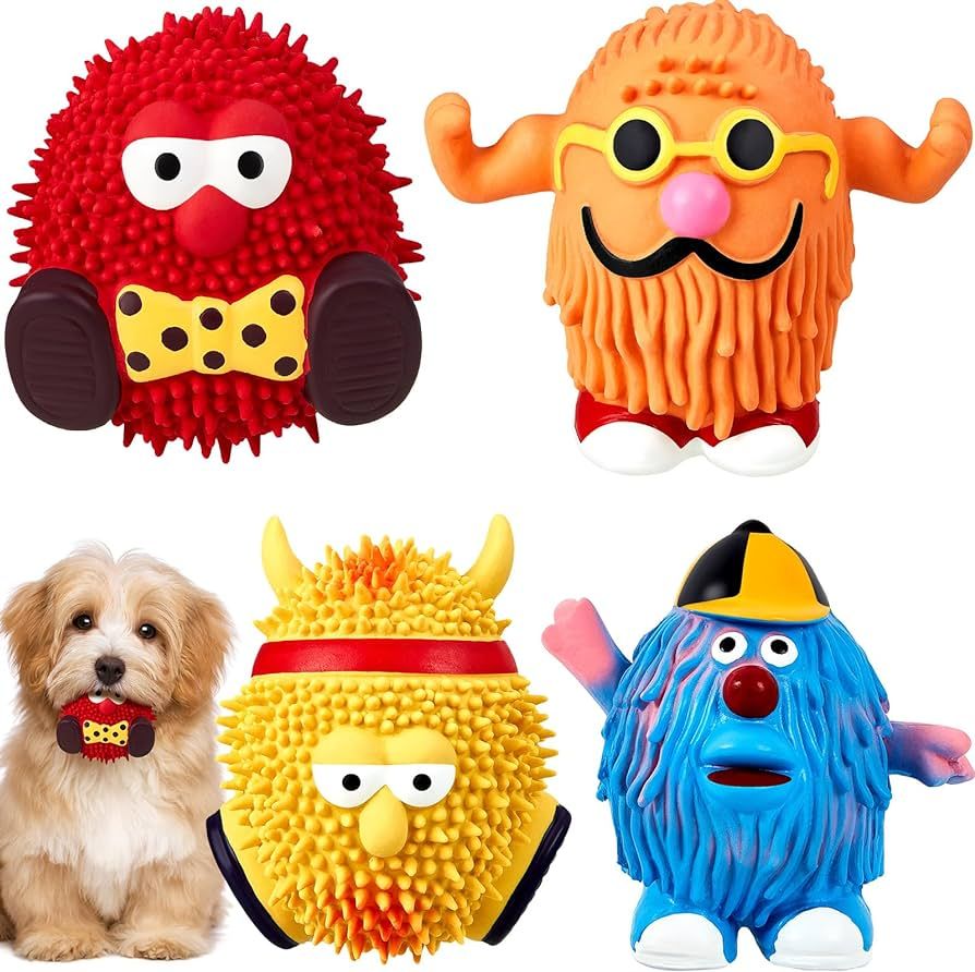 Wettarn 4 Pcs 3.5 Inch Squeak Latex Dog Toy Soft Rubber Cute Face Puppy Squeaky Toys Funny Egg Do... | Amazon (US)