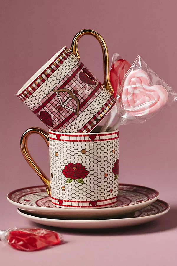 The Bistro Tile Stoneware Espresso Cup & Saucer: Valentine's Edition | Anthropologie (US)