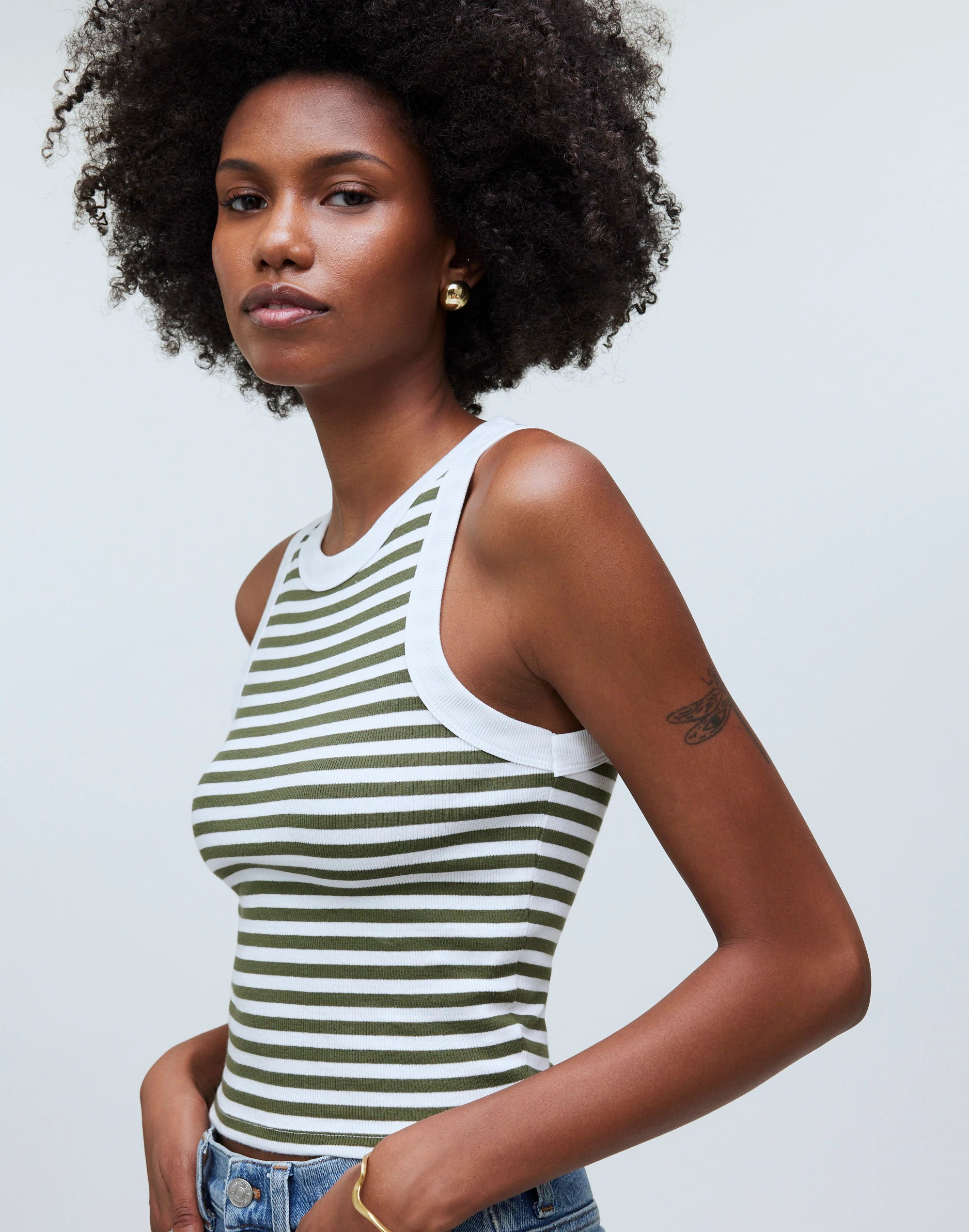 Supima&reg; Rib Cutaway Crop Tank in Stripe | Madewell