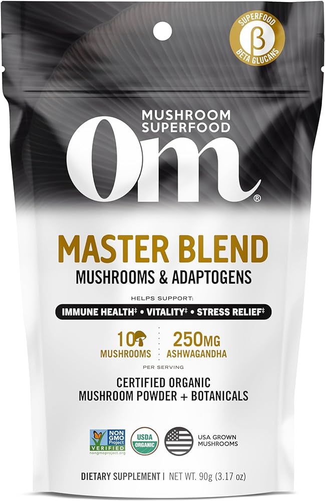 Om Mushroom Superfood Master Blend 10 Mushrooms Complex& Adaptogens, 3.17 oz (Packaging and Servi... | Amazon (US)