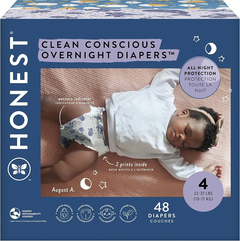 The Honest Company Clean Conscious Overnight Diapers for Sensitive Skin, Hypoallergenic Fragrance... | Amazon (US)