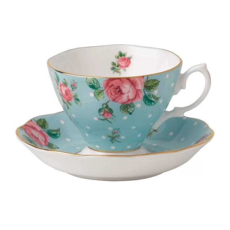 Polka Blue Bone China Teacup and Saucer | Wayfair North America