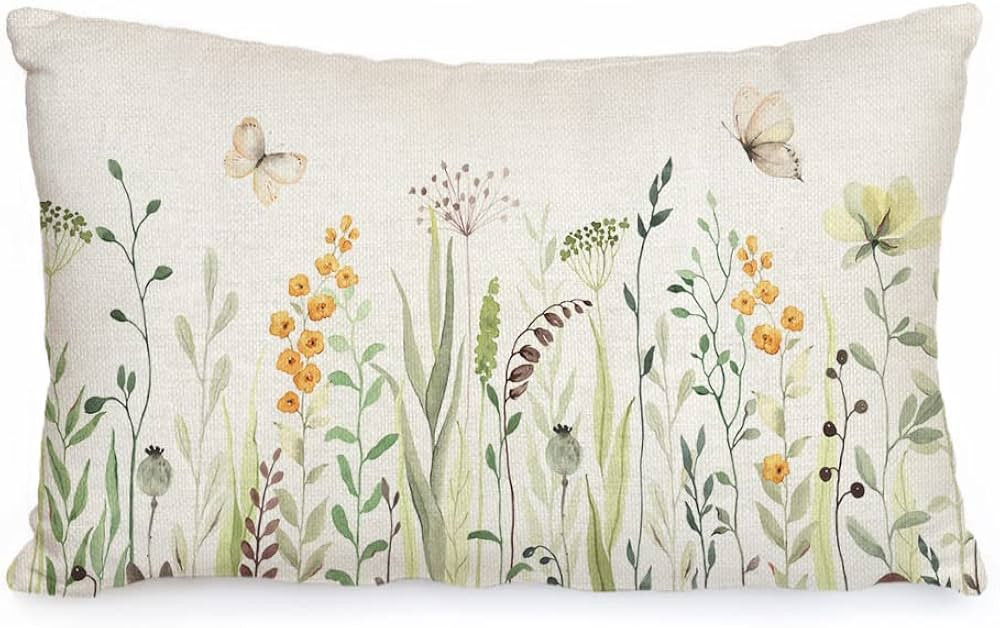 AACORS Spring Lumbar Pillow Cover 12X20 Flowers Butterfly Decorations Farmhouse Decorative White ... | Amazon (US)