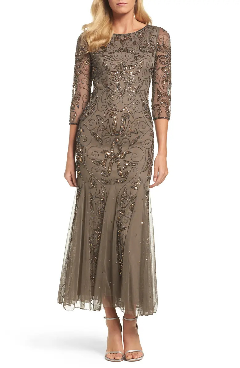 Pisarro Nights Illusion Sleeve Beaded A-Line Gown | Nordstrom | Nordstrom